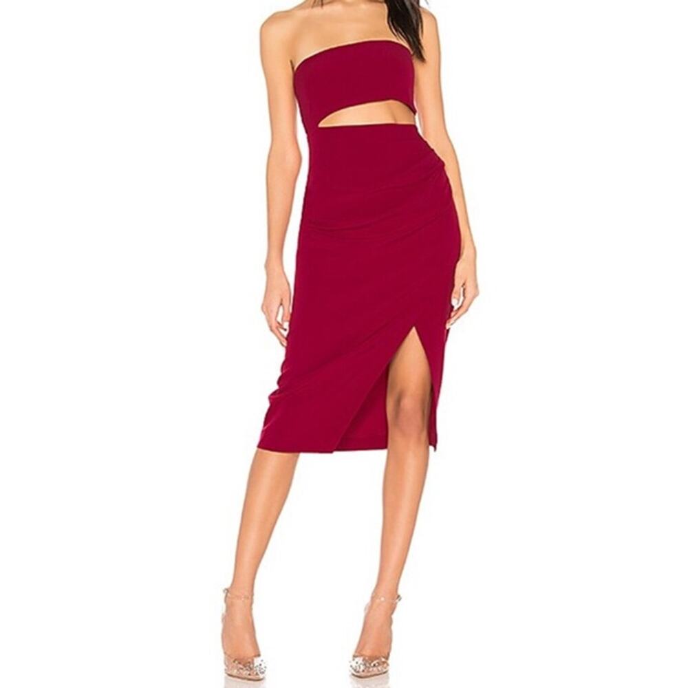 NWT NEW NBD Strapless Cut Out Midi Dress in Raspberry Size XS